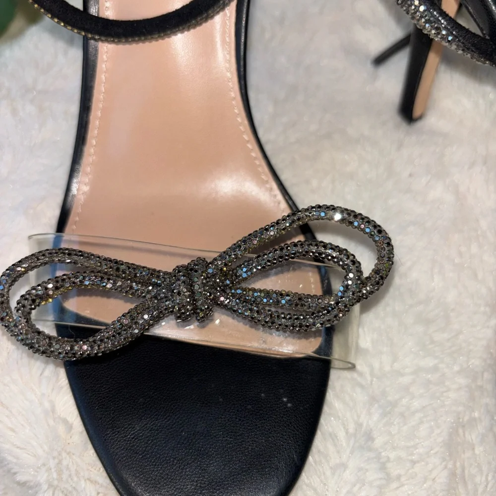 BCBGeneration Black Crystal Bow Ankle-Strap Heels size 8.5